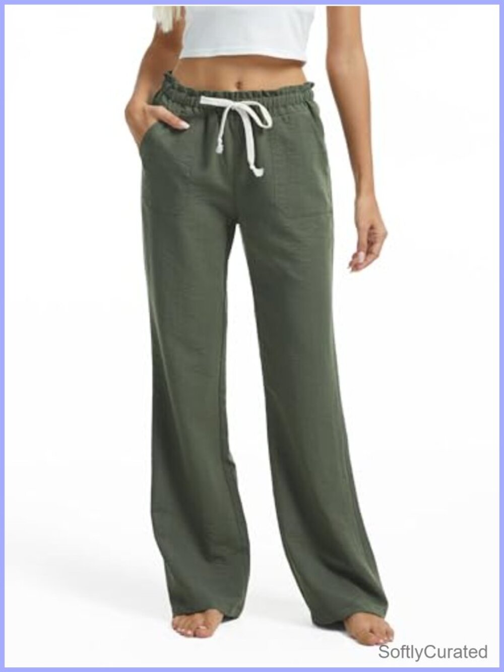 Tall Women Linen Blend Palazzo Pants Drawstring Smocked Waist Beach Trousers